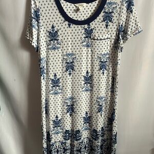 Soma Blue & White Delft Printed night gown Dress